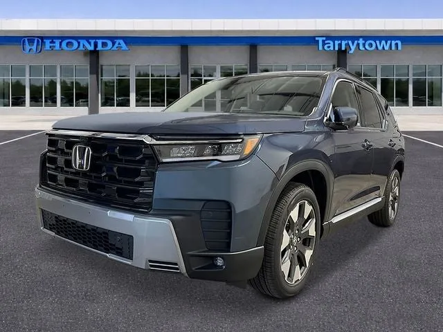 2026 Honda Pilot AWD Elite in Smoke Blue Pearl — front three-quarter view