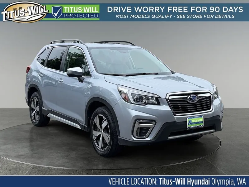 2020 Subaru Forester Touring in Ice Silver Metallic — front three-quarter view