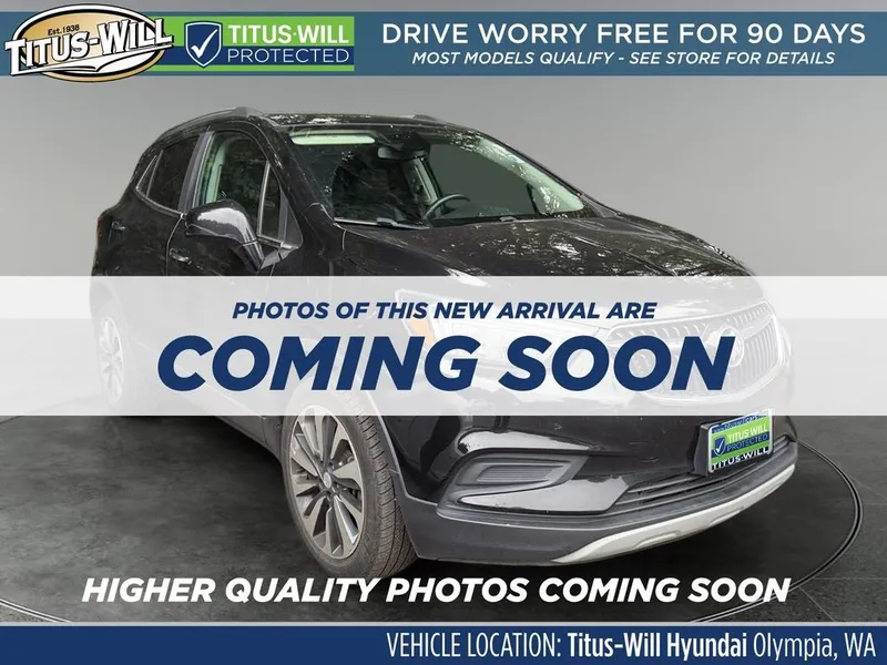 2021 Buick Encore Preferred in Ebony Twilight Metallic — front three-quarter view