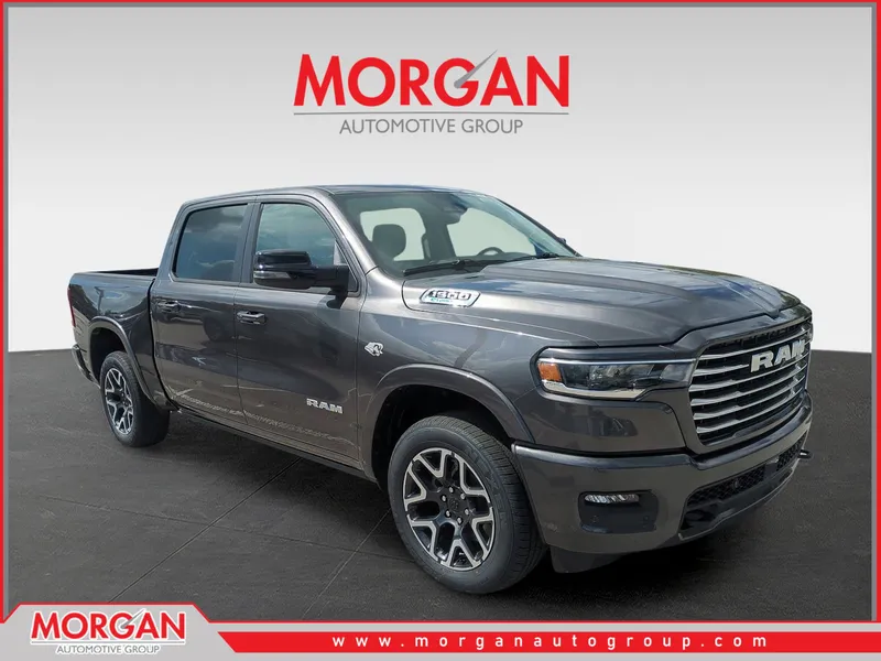 2026 Ram 1500 Laramie in Gray — front three-quarter view