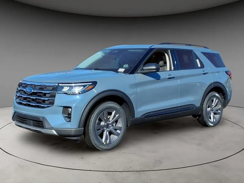 2026 Ford Explorer Active in Vapor Blue — front three-quarter view