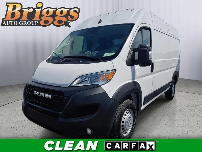 2025 RAM ProMaster Cargo Van Tradesman in Bright White Clearcoat — front three-quarter view