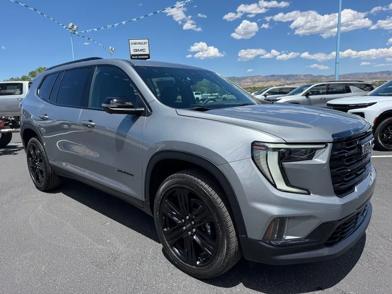 2026 GMC Acadia Elevation in Sterling Metallic — front three-quarter view