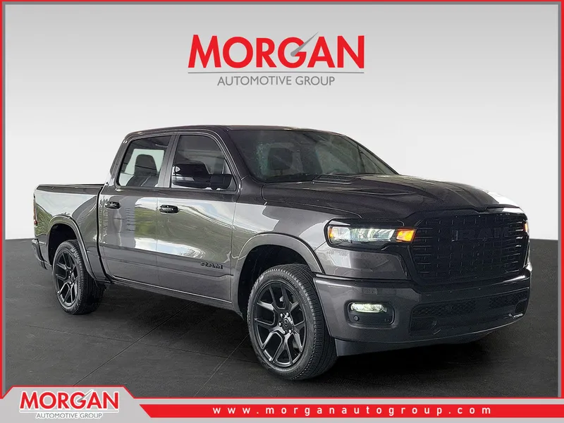 2026 Ram 1500 Laramie in Granite Crystal Metallic Clearcoat — front three-quarter view