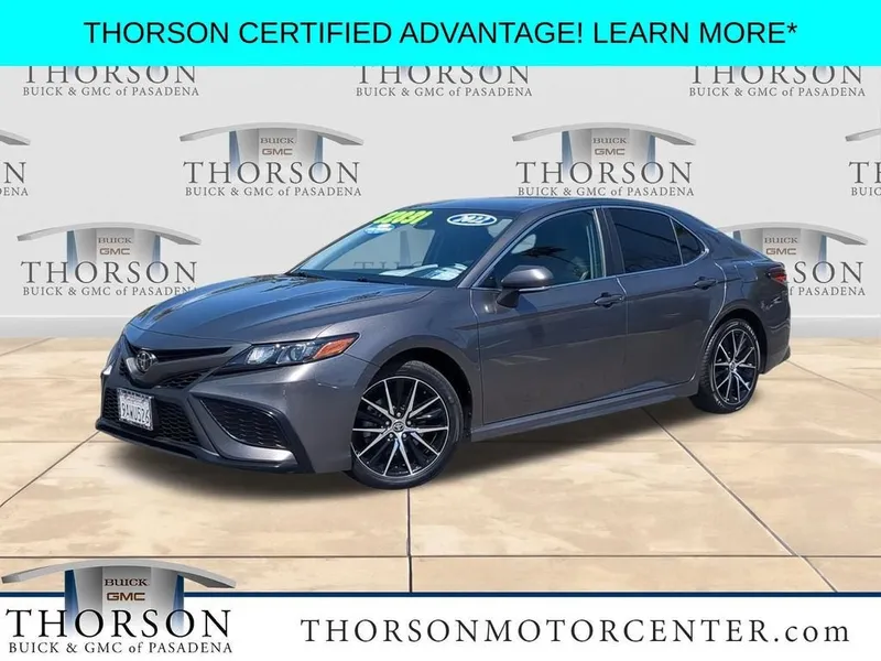 2022 Toyota Camry SE in Predawn Gray Mica — front three-quarter view