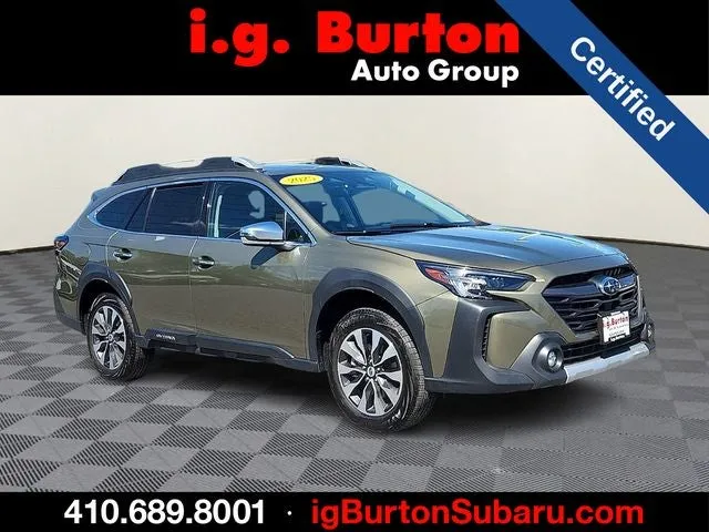 2025 Subaru Outback Touring in Autumn Green Metallic — front three-quarter view