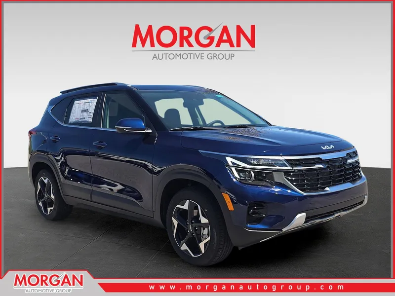 2026 Kia Seltos EX in Dark Ocean Blue — front three-quarter view