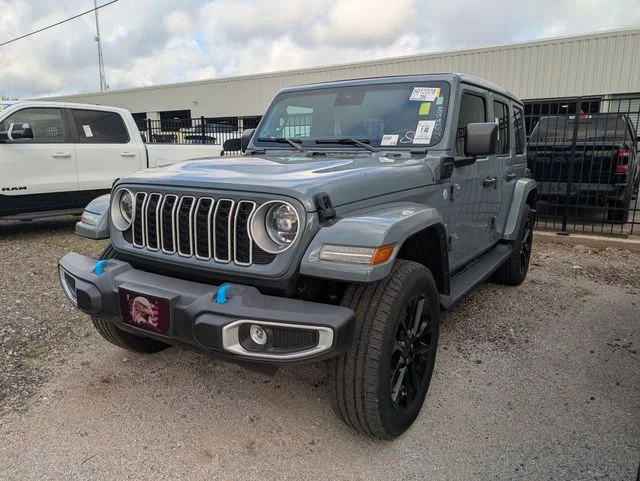 2024 Jeep Wrangler Sahara 4xe in Gray — front three-quarter view