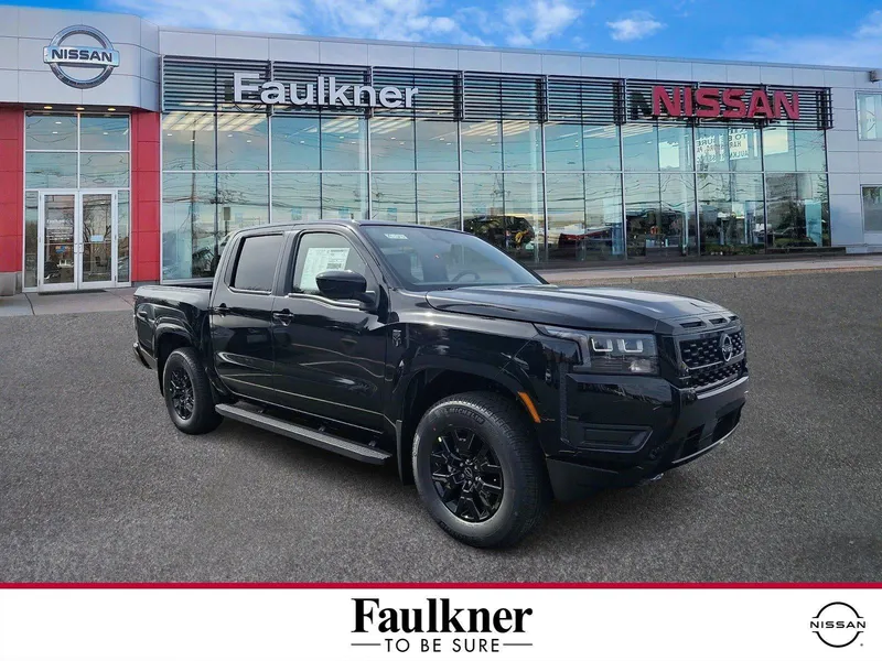 2026 Nissan Frontier Crew Cab SV in Super Black — front three-quarter view