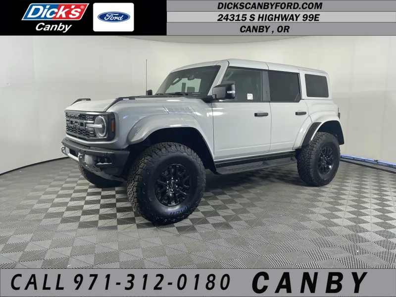 2026 Ford Bronco Raptor in Avalanche Gray — front three-quarter view