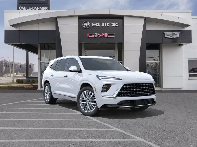 2026 Buick Enclave Avenir in Iridescent White Tricoat — front three-quarter view