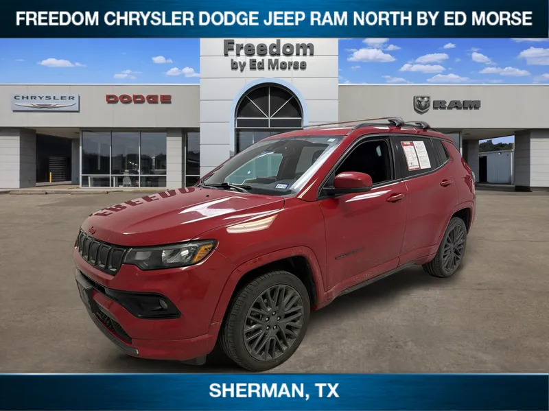2022 Jeep Compass (RED) Edition in Redline Pearlcoat — front three-quarter view