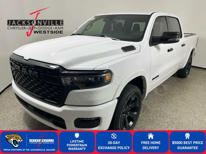 2026 RAM 1500 Big Horn in Bright White Clear-Coat Exterior Paint — front three-quarter view