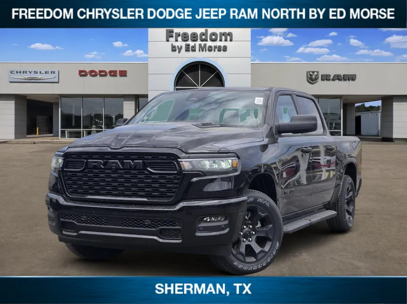 2026 RAM Ram 1500 RAM 1500 EXPRESS CREW CAB 4X4 5'7' BOX in Diamond Black Crystal Pearl-Coat Exterior Paint — front three-quarter view