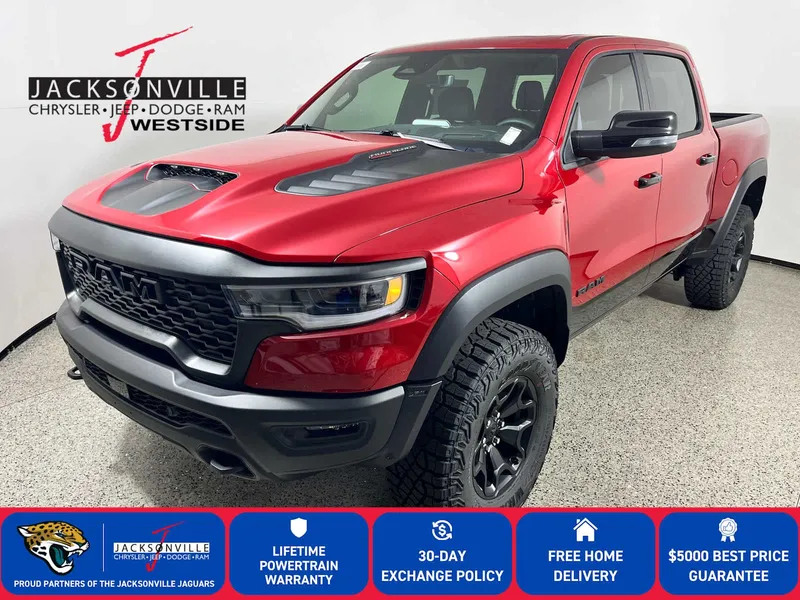 2026 RAM 1500 RHO in Molten Red Pearl-Coat Exterior Paint — front three-quarter view