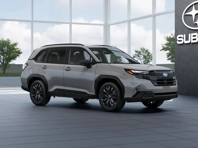 2026 Subaru FORESTER Sport Onyx Edition in River Rock Pearl — front three-quarter view