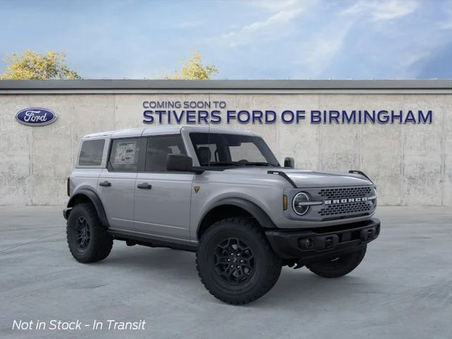 2026 Ford Bronco Badlands in Avalanche Gray — front three-quarter view