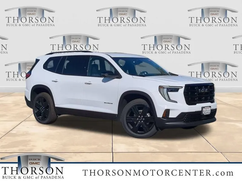 2026 GMC Acadia Elevation in Summit White — front three-quarter view