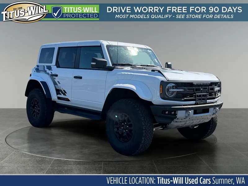 2025 Ford Bronco Raptor in Oxford White — front three-quarter view