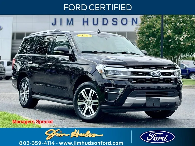 2024 Ford Expedition Limited CERTIFIED 2ND ROW BUCKETS PANO ROOF in Black Metallic — front three-quarter view