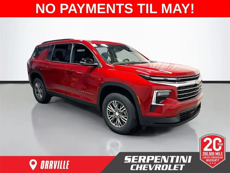 2026 Chevrolet Traverse LT in Radiant Red Tintcoat — front three-quarter view