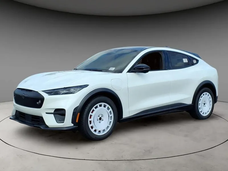2026 Ford Mustang Mach-E GT in White Metallic — front three-quarter view