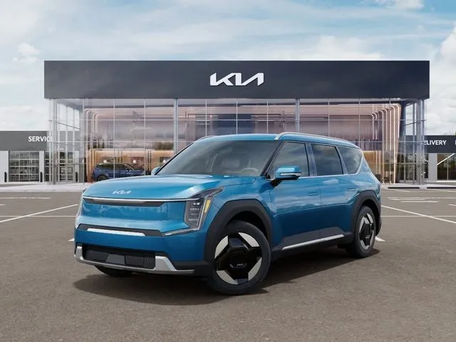 2026 Kia EV9 Wind in Blue — front three-quarter view