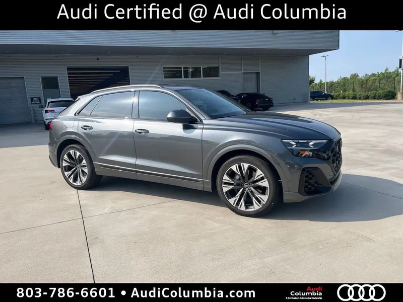 2025 Audi Q8 55 Prestige quattro in Daytona Gray Pearl Effect — front three-quarter view