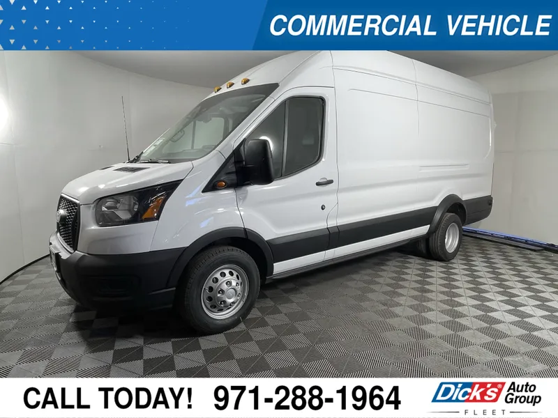 2026 Ford Transit Cargo Van T-350 HD 148 EL Hi Rf 11000 GVWR DRW AWD XL in Oxford White — front three-quarter view