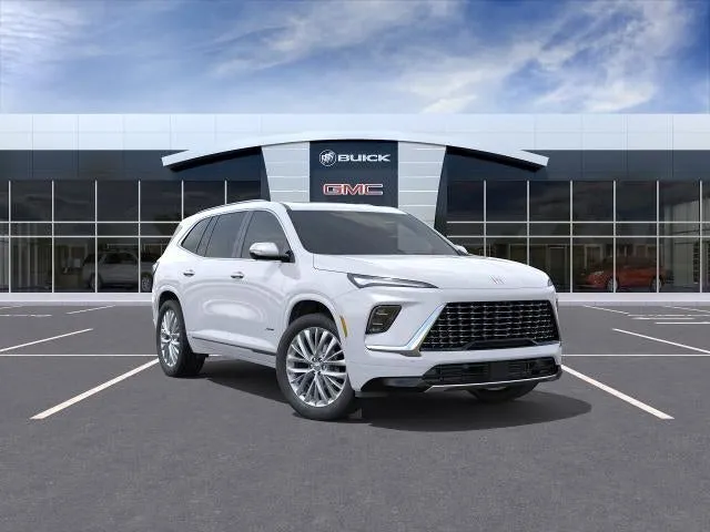 2026 Buick Enclave Avenir in Iridescent White Tricoat — front three-quarter view