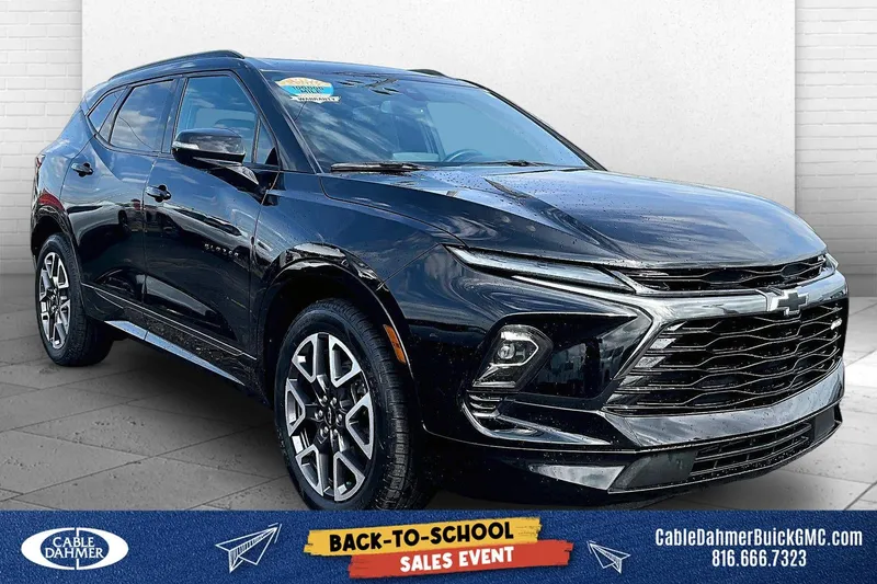 2024 Chevrolet Blazer RS in Black — front three-quarter view