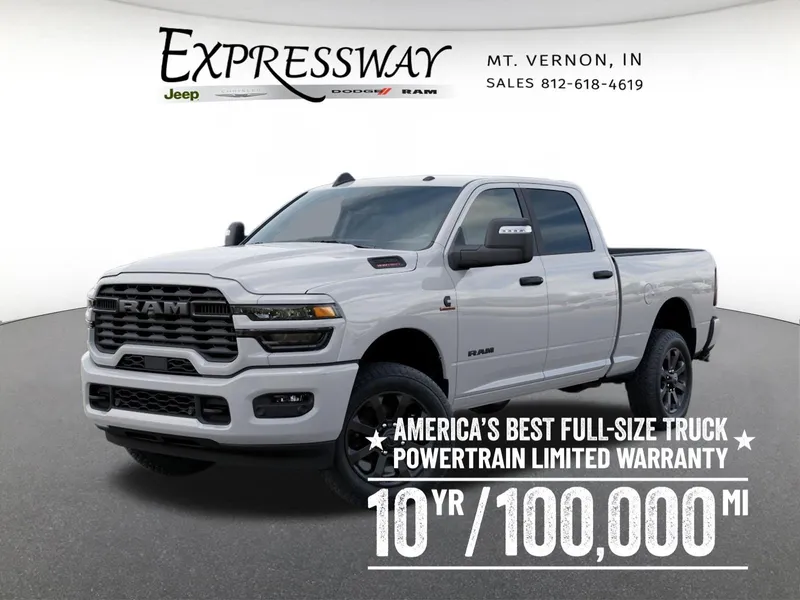 2026 RAM 2500 Big Horn 4x4 Crew Cab 6'4 Box in Bright White Clear-Coat Exterior Paint — front three-quarter view
