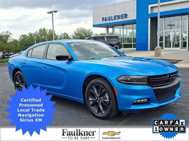 2023 Dodge Charger SXT AWD in B5 Blue Pearlcoat — front three-quarter view