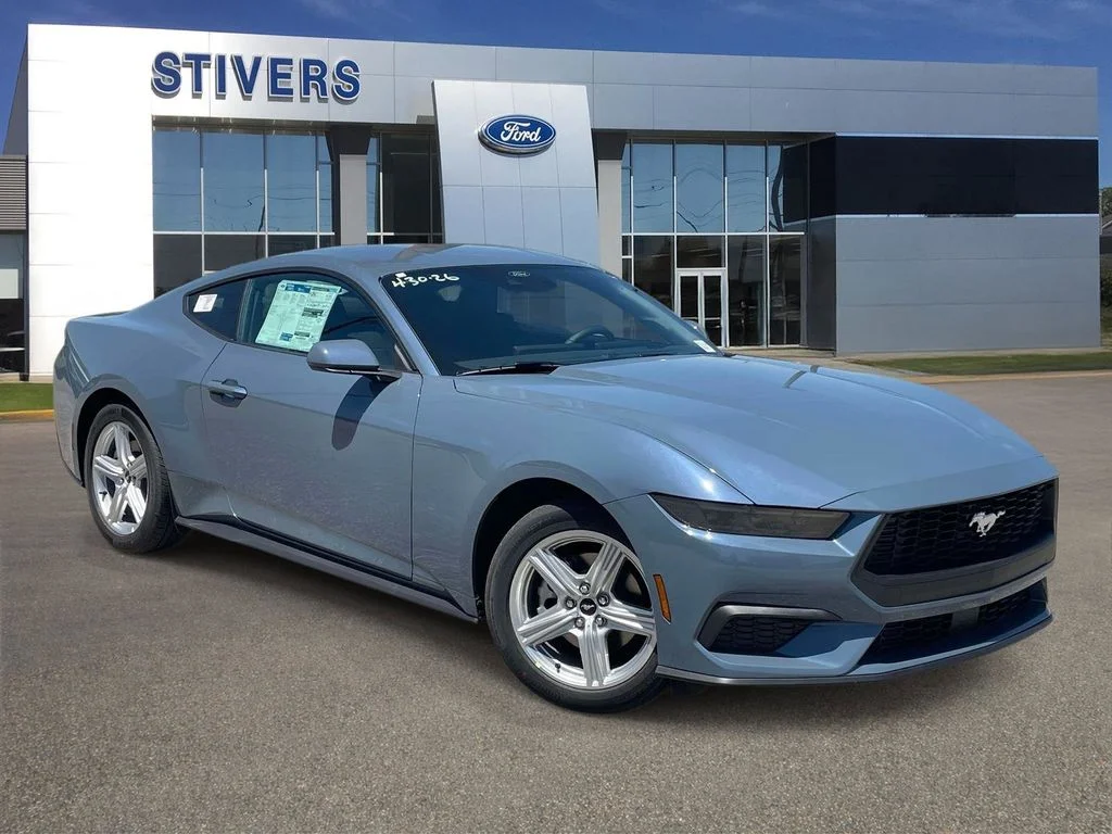2026 Ford Mustang EcoBoost in Vapor Blue Metallic — front three-quarter view