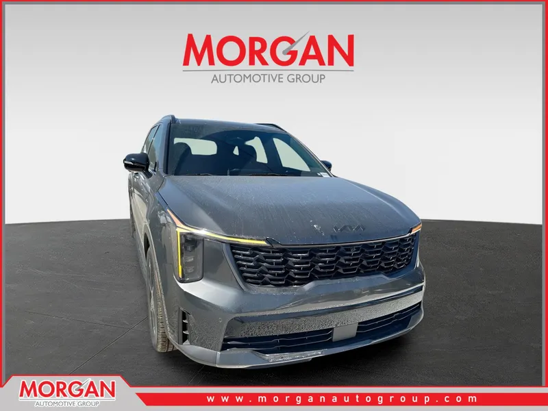 2026 Kia Sorento Hybrid X-Line SX Prestige in Interstellar Gray — front three-quarter view
