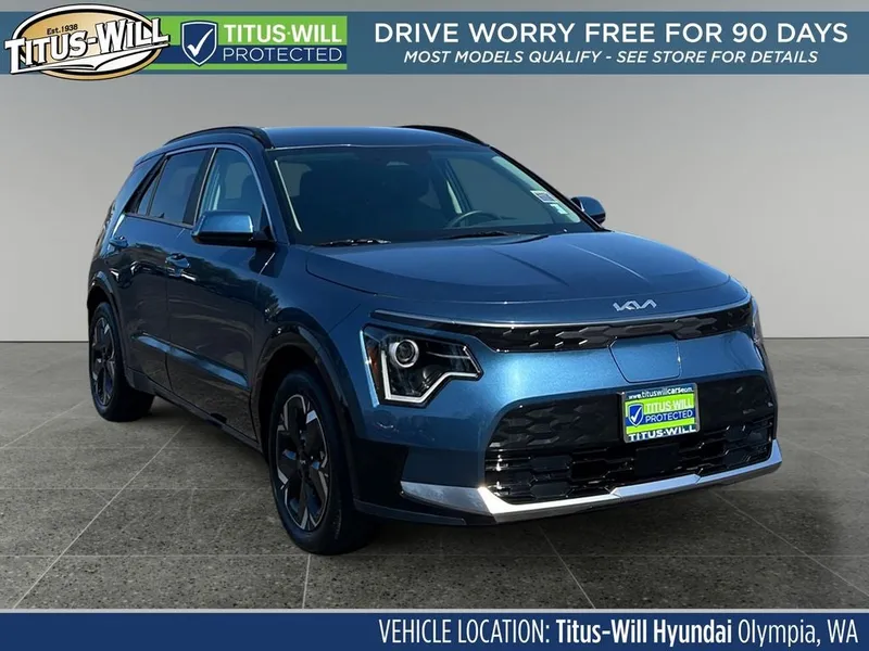 2025 Kia Niro EV Wind in Mineral Blue — front three-quarter view