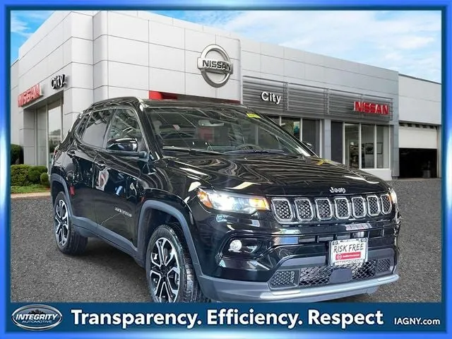 2023 Jeep Compass Limited in Diamond Black Crystal Pearlcoat — front three-quarter view
