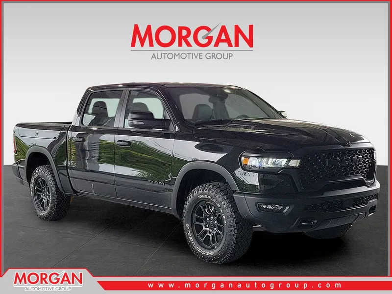 2026 Ram 1500 Rebel in Diamond Black Crystal Pearlcoat — front three-quarter view