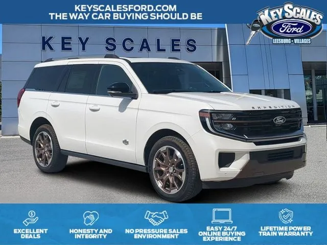2027 Ford Expedition King Ranch in White Metallic — front three-quarter view
