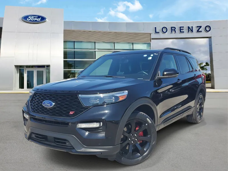 2023 Ford Explorer ST 4WD in Agate Black Metallic — front three-quarter view