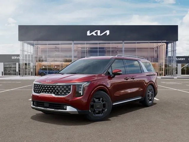 2026 Kia Carnival SX in Flare Red — front three-quarter view