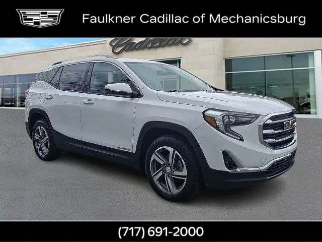 2021 GMC Terrain SLT in Summit White — front three-quarter view