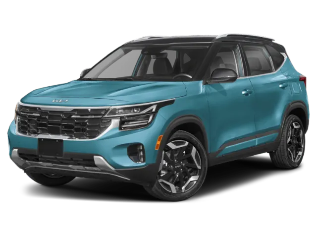 2026 Kia Seltos SX in Blue — front three-quarter view