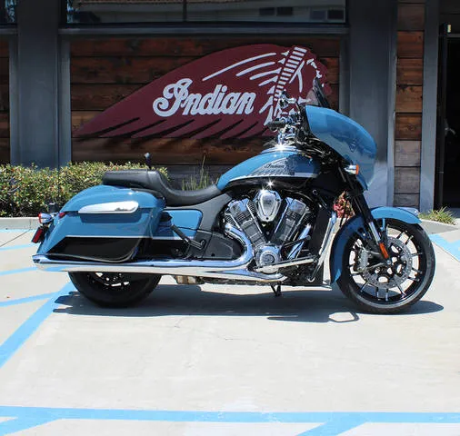 2026 Indian Motorcycle® Chieftain® PowerPlus Limited 112 w/PowerBand Audio Stom Blue with Black Met — front three-quarter view