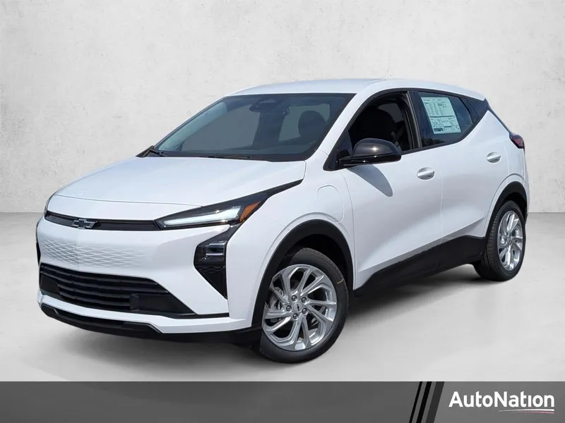 2027 Chevrolet Bolt LT in Summit White — front three-quarter view