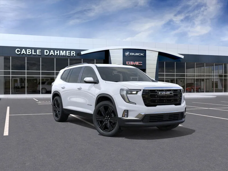 2026 GMC Acadia Elevation in Summit White — front three-quarter view