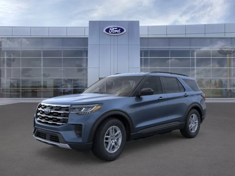2026 Ford Explorer in Vapor Blue — front three-quarter view