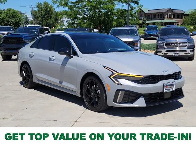 2026 Kia K5 GT-Line in Wolf Gray — front three-quarter view