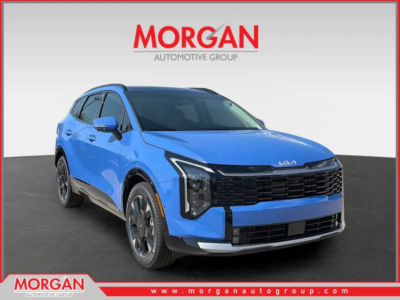 2026 Kia Sportage SX-Prestige in Nebular Blue — front three-quarter view
