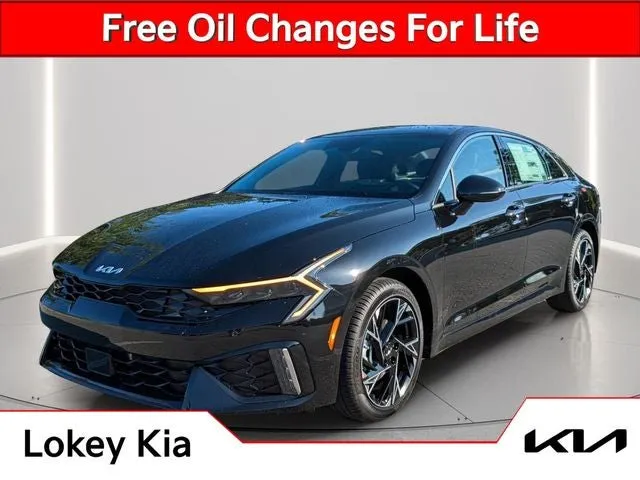 2026 Kia K5 GT-Line in Aurora Black — front three-quarter view